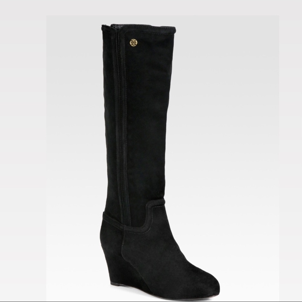 Tory Burch Black Suede High-Knee Boots